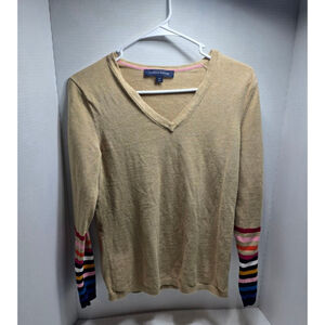 Women's Tommy Hilfiger V-Neck Sweater SP Beige with Multicolor Stripes